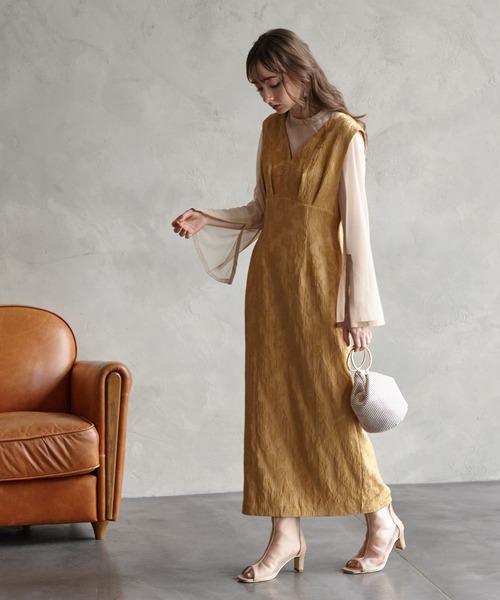 「AIMER」 ノースリーブワンピース MEDIUM イエロー系その他 レディース_画像2