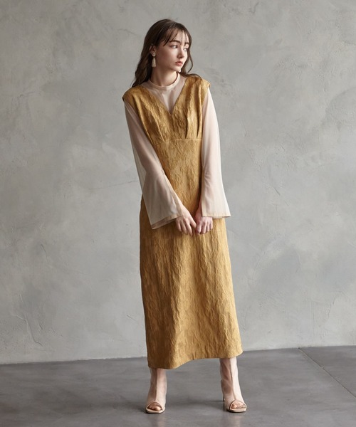 「AIMER」 ノースリーブワンピース MEDIUM イエロー系その他 レディース_画像3