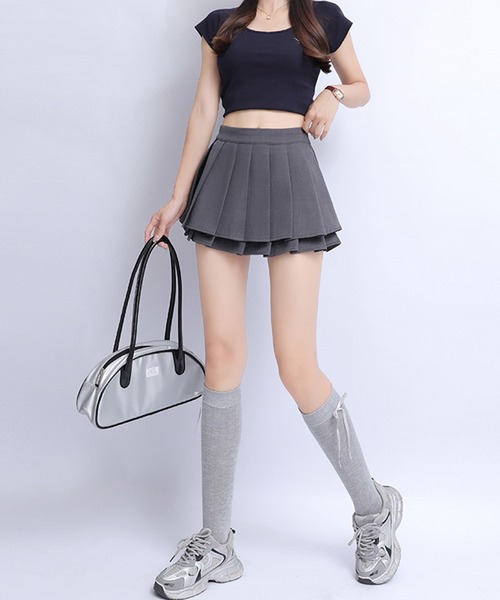 ＆soiree（アンドソワレ） スカート ダブルプリーツミニスカート