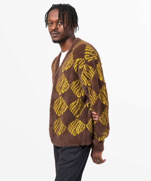 HUF（ハフ） ニットカーディガン SMALL ブラウン メンズ : ZOZOTOWN 