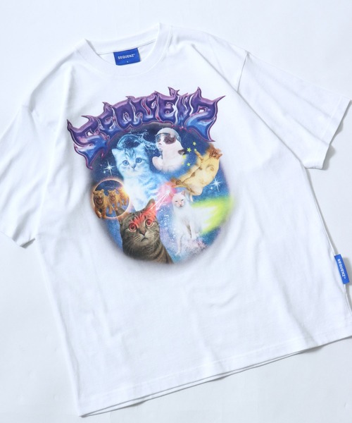 tシャツ ユニバース キャットTシャツ/宇宙 猫 フォトプリント/韓国 