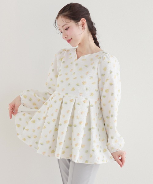 fitmore♡coaraさんコラボジャガードブラウス Fit more（フィットモア） ブラウス シャツ シアージャガード花柄