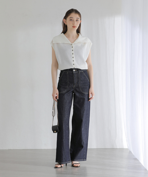 ジーンズ デニム デニムパンツ 「洗える」SOMETHING / サムシング LISA LACE UP WIDE レディース_3