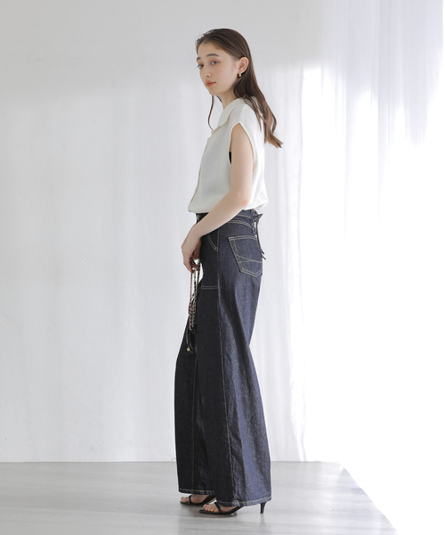 ジーンズ デニム デニムパンツ 「洗える」SOMETHING / サムシング LISA LACE UP WIDE レディース_4