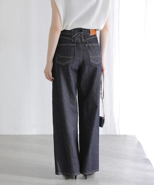 ジーンズ デニム デニムパンツ 「洗える」SOMETHING / サムシング LISA LACE UP WIDE レディース_6