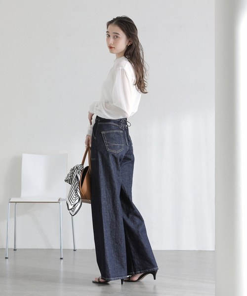 ジーンズ デニム デニムパンツ 「洗える」SOMETHING / サムシング LISA LACE UP WIDE レディース_9
