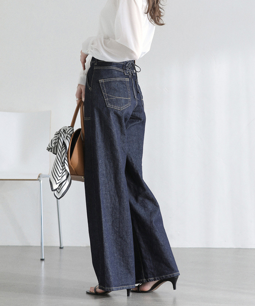 ジーンズ デニム デニムパンツ 「洗える」SOMETHING / サムシング LISA LACE UP WIDE レディース_11