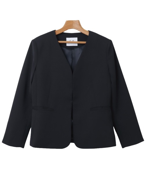 【新品未使用】evernavy ノーカラージャケット Lサイズ 完売商品 evernavy ノーカラージャケット L ダークネイビー レディース