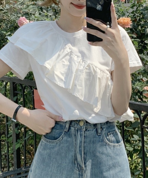 tシャツ 半袖 斜めフリルデザインTシャツ レディース : ZOZOTOWN Yahoo
