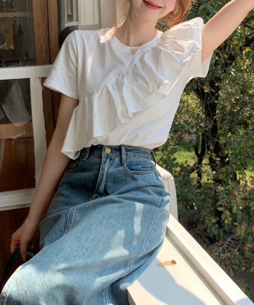 tシャツ 半袖 斜めフリルデザインTシャツ レディース : ZOZOTOWN Yahoo