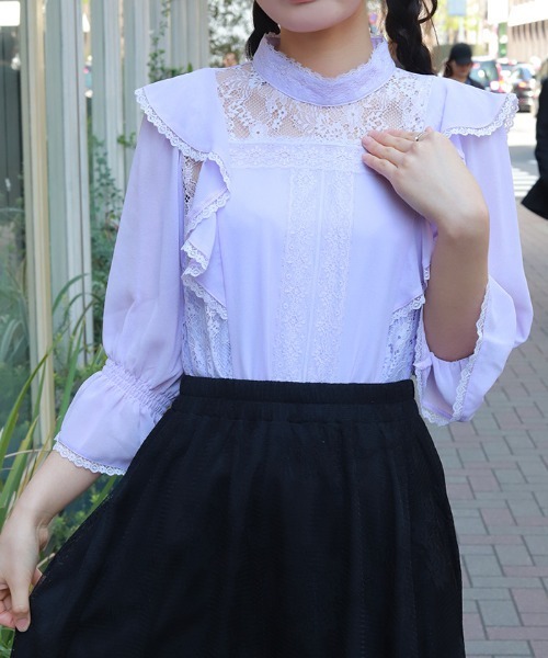 axes femme（アクシーズ ファム） ブラウス シャツ レース×シフォン七 