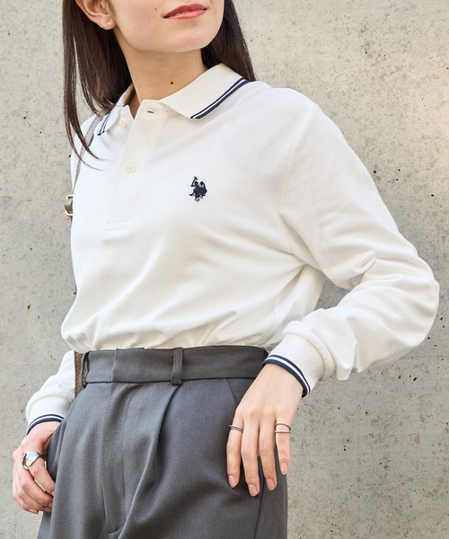 「U.S. POLO ASSN.」 長袖ポロシャツ M ネイビー レディース_画像3