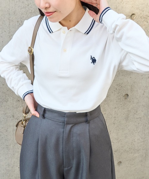 「U.S. POLO ASSN.」 長袖ポロシャツ M ネイビー レディース_画像4
