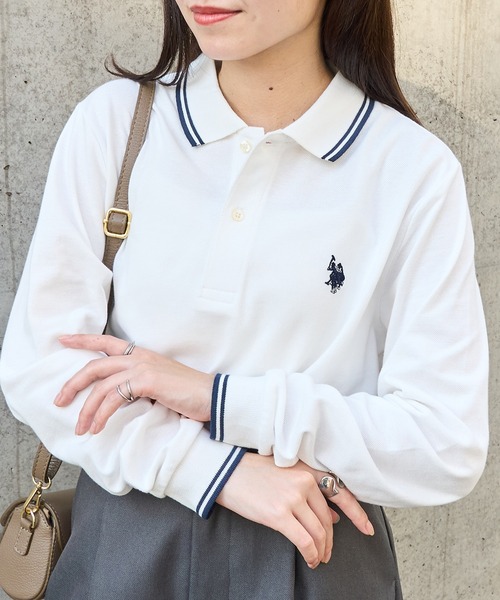 「U.S. POLO ASSN.」 長袖ポロシャツ M ネイビー レディース_画像5