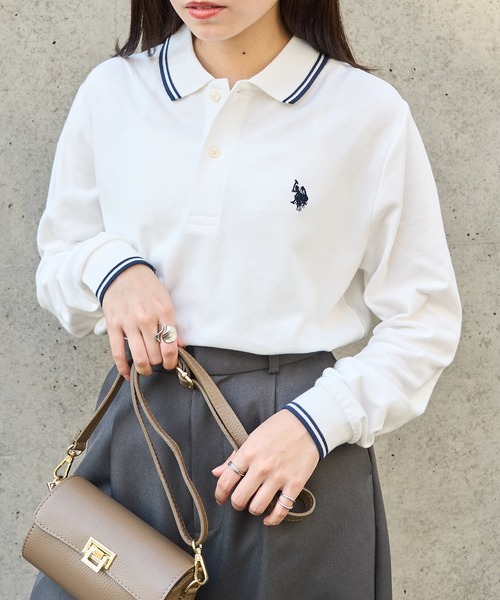 「U.S. POLO ASSN.」 長袖ポロシャツ M ネイビー レディース_画像6