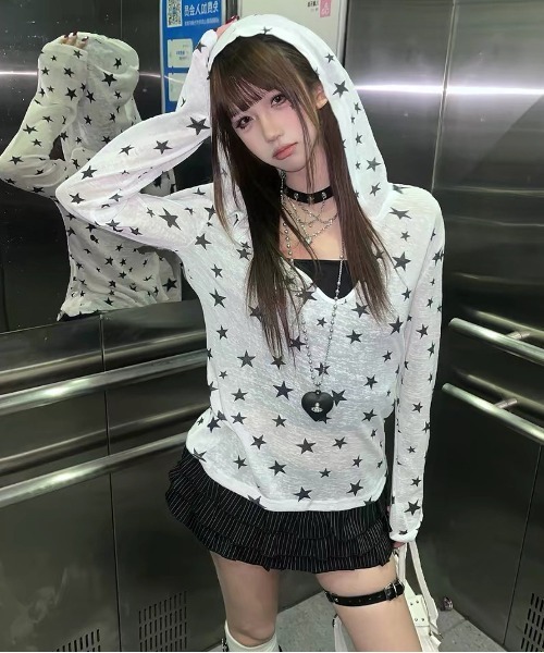 Nodress トップス　ホワイト y2k gossip!ロサンゼルス ラッシュガード 「Y2Kガーリー」 トップススター