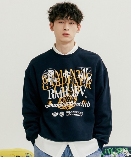 ★2022SS新作★ROMANTIC CROWN★OVERLAP SLOGAN SWEAT SHIRT スウェット OVERLAP SLOGAN SWEAT SHIRT / ロマンティック