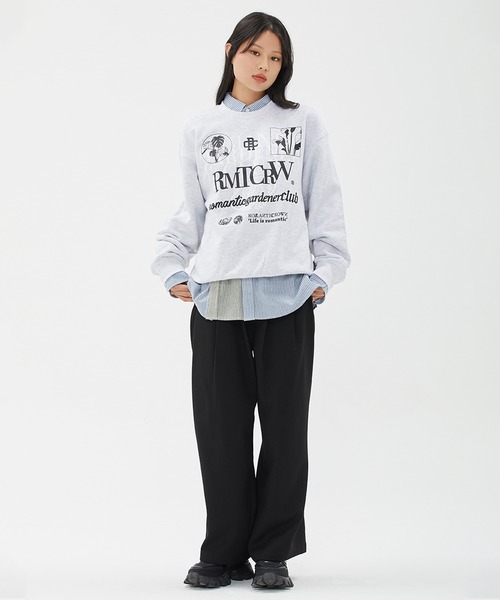 ★2022SS新作★ROMANTIC CROWN★OVERLAP SLOGAN SWEAT SHIRT スウェット OVERLAP SLOGAN SWEAT SHIRT / ロマンティック