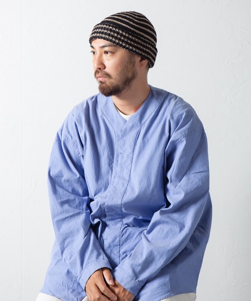 RACAL（ラカル） ニット帽 ニットキャップ 和紙混紡ボーダーニット