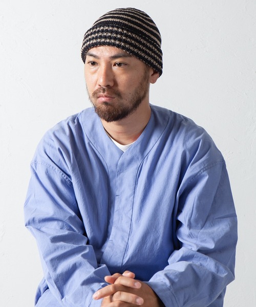 RACAL（ラカル） ニット帽 ニットキャップ 和紙混紡ボーダーニット