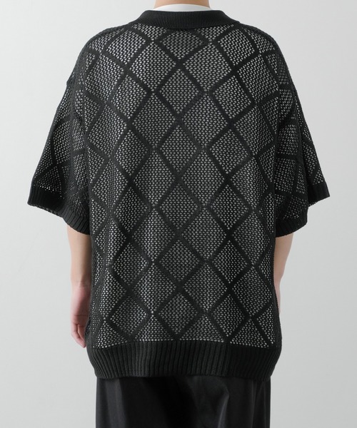NODU ケーブル編みショートスリーブポロシャツ L ブラック NODU ケーブル編みショートスリーブポロシャツ L ブラックの通販 by