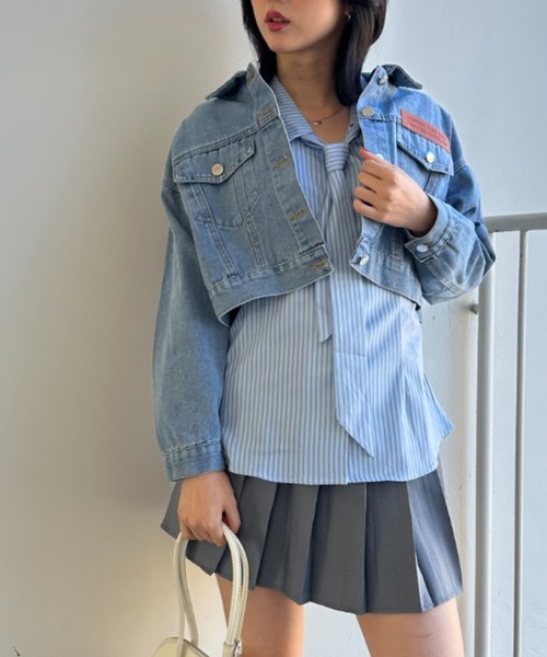 新品タグ付♡ Cropped Denim Jacket gypsohila gossip!ロサンゼルス デニムジャケット gジャン ショート丈タグ付き