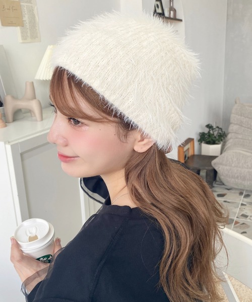 moment+ ニット帽 ニットキャップ シャギーニット帽 レディース