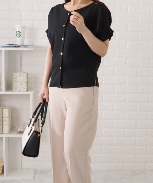 Lace Ladies ブラウス シャツ Vネック半袖フリルプルオーバー