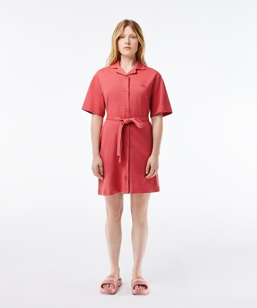 U302/美品 LACOSTE ロングシャツワンピース 鹿の子 38 ピンク U302/美品 LACOSTE ロングシャツワンピース 鹿の子 38 ピンク