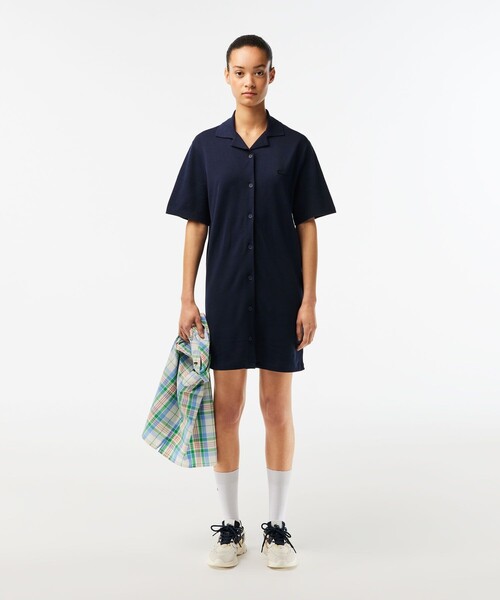 休日限定価格　LACOSTE 鹿の子シャツドレス　ワンピース 鹿の子地シャツドレス ドレープフレアワンピース（シャツ