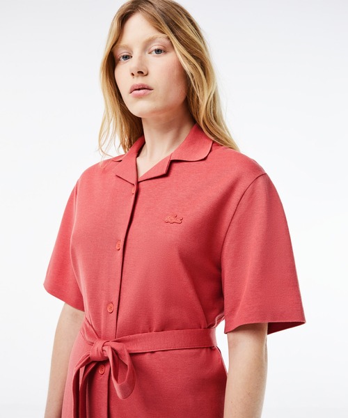 U302/美品 LACOSTE ロングシャツワンピース 鹿の子 38 ピンク U302/美品 LACOSTE ロングシャツワンピース 鹿の子 38 ピンク