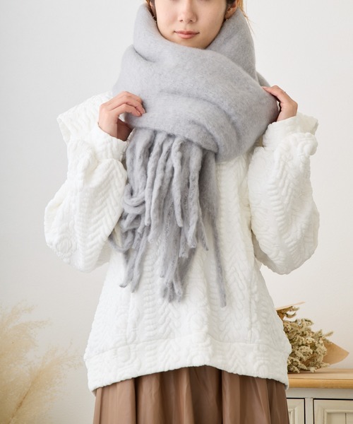 【美品】Fuhlen モヘア ウール フリンジ マフラーストール マフラー ストール ボリュームフリンジマフラー レディース : ZOZOTOWN