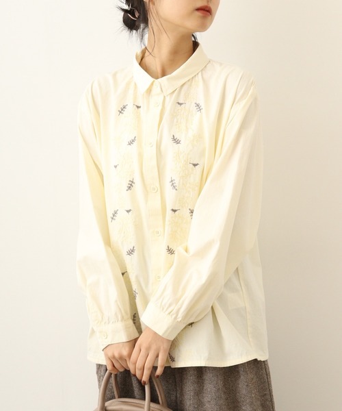 ブラウス シャツ EMAGO トリハナ刺繍シャツ レディース