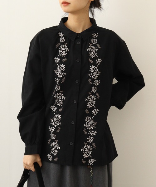 ブラウス シャツ EMAGO トリハナ刺繍シャツ レディース Emago ブラウス シャツ EMAGO トリハナ刺繍シャツ レディース