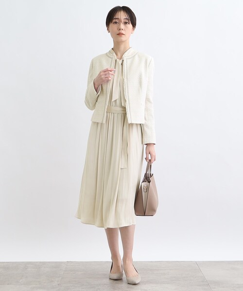 ワンピース 「洗える／セレモニー／サテン調」ボウタイワンピース 