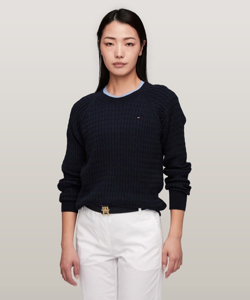 トミーフィルフィガー　クルーネックセーター　S レディース　ネイビー　ニット TOMMY HILFIGER（トミー・ヒルフィガー） ニット セーター 「Oggi掲載