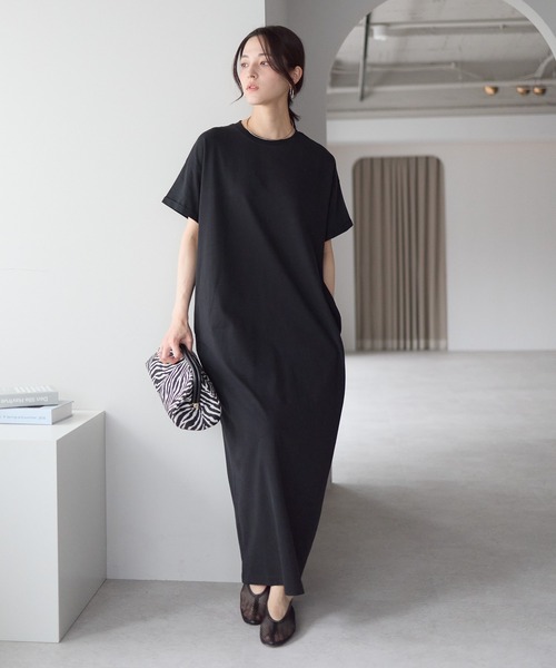 ap retro ワンピース 夏 半袖 「USAコットン」リラクシーロングTee