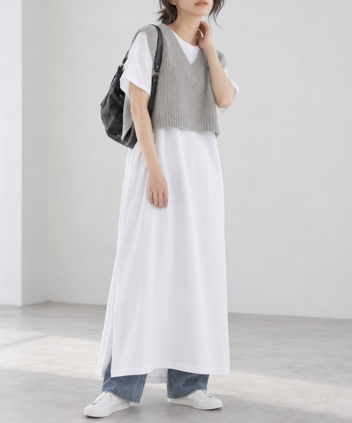 ap retro ワンピース 夏 半袖 「USAコットン」リラクシーロングTee