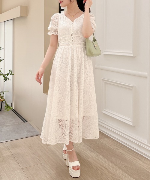 MIIA ワンピース 半袖レースパフマキシワンピース : ZOZOTOWN Yahoo!店
