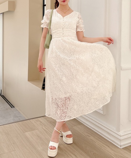 MIIA（ミーア） ワンピース 半袖レースパフマキシワンピース