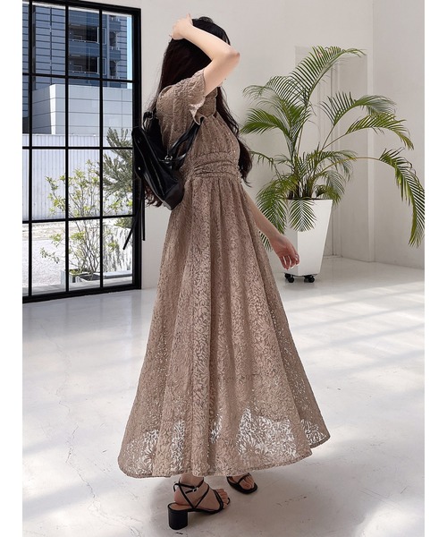 MIIA（ミーア） ワンピース 半袖レースパフマキシワンピース