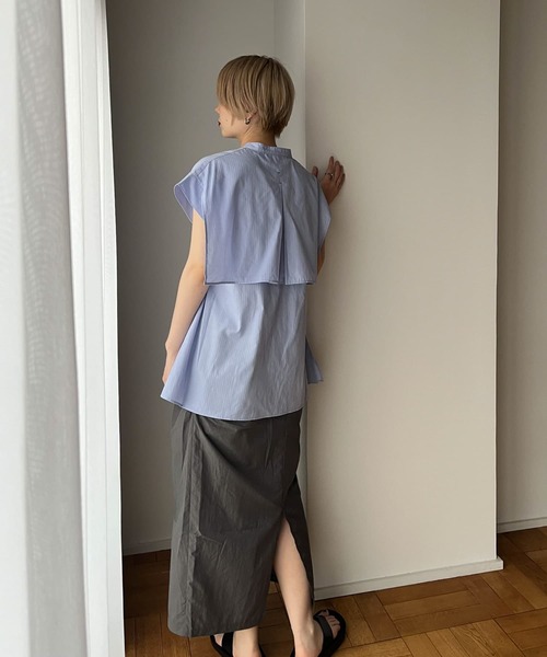 CORNERS ブラウス シャツ チュールレイヤードギャザーブラウス