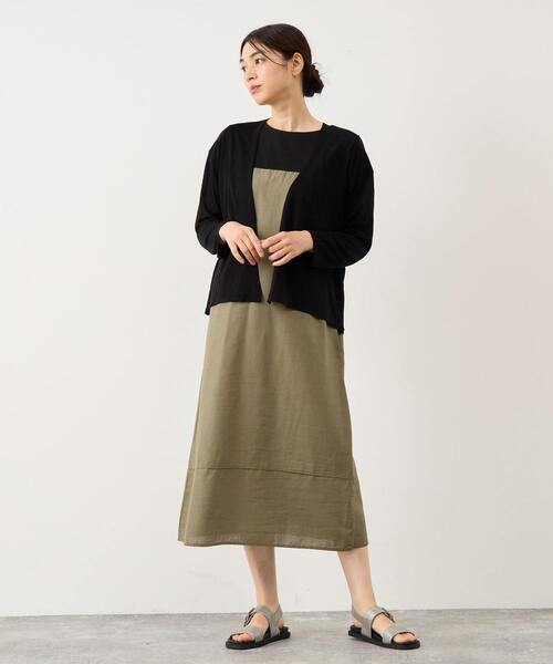 MELROSE claire ワンピース 綿麻ジャージー切替ワンピース