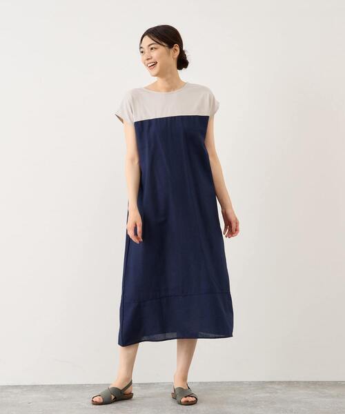 MELROSE claire ワンピース 綿麻ジャージー切替ワンピース