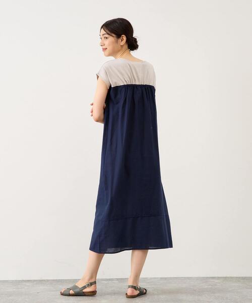MELROSE claire ワンピース 綿麻ジャージー切替ワンピース