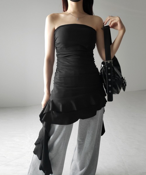 Asymmetry Frill Sleeveless Ona-Piece main image 1