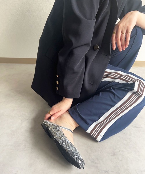 lus. サンダル スパンコールフラットミュール レディース