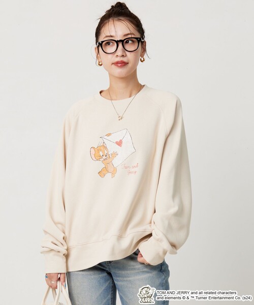 (トムとジェリー) Tom and Jerry オフィシャル商品 レディース 長袖 スウェットシャツ トレーナー BI1890 (ネイビー FREAK'S STORE トレーナー スウェット 限定展開 Tom and Jerry