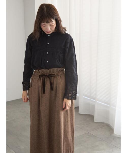 TSUHARU by Samansa Mos2 スカート ウール混ツイードギャザー