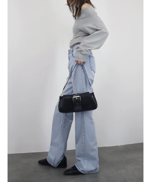 ROCKCAKE オフショルダー グレー スウェット レタリングオフショルダークロップスウェット | ファッション